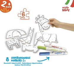 Boyanabilir Bebek Puzzle Hayvanlar +2 Yaş (8 Ad. Bebek Keçeli) 6 Parça - Thumbnail