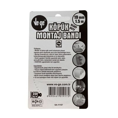 Çift Taraflı Köpük Montaj Bandı 19 mm 1.5 metre - 2