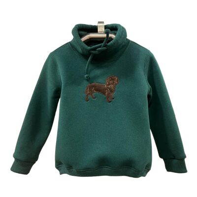 Karamela Dik Yakalı Sweatshirt Köpek Nakışlı - 1