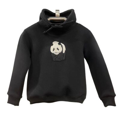 Karamela Dik Yakalı Sweatshirt Panda Nakışlı - 1