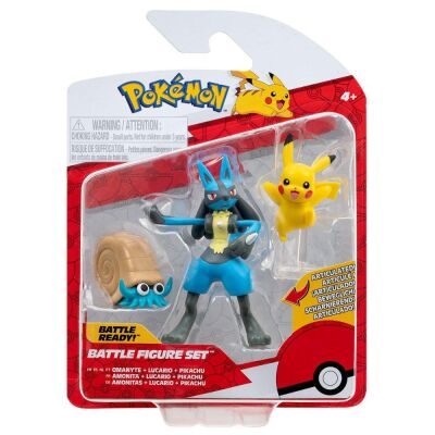 Pokemon Battle 3lü Figür Omanyte Lucario Pikachu - 1