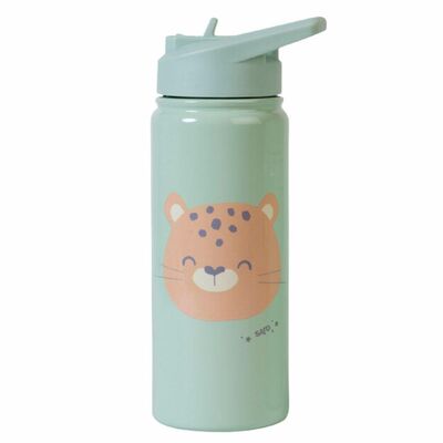 Saro 500ml Çelik Pipetli Suluk Yeşil Cheetah